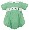 BABY BOYS GREEN GINGHAM SMOCKED SHAMROCKS BUBBLE