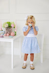 CINDY LOU SASH DRESS BEALE STREET BLUE CHECK WITH WORTH AVENUE WHITE