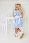 CINDY LOU SASH DRESS BEALE STREET BLUE CHECK WITH WORTH AVENUE WHITE