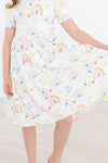 WATERCOLOR RAINBOWS SHORT SLEEVE POCKET TWIRL DRESS
