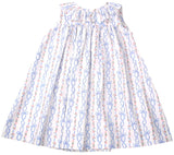 GIRLS BLUE BOWS PRINT SLEEVELESS RUFFLE NECK DRESS