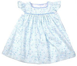 GIRLS AQUA FLORAL FLUTTER SLEEVE DRESS