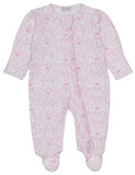 DELICATE BLOOMING BOWS PINK ZIP FOOTIE