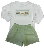 SMOCKED PUMPKIN 2 PIECE LONG SLEEVE SHORT SET
