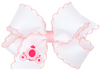 MEDIUM GROSGRAIN HAIR BOW WITH PINK MOONSTITCH EDGE AND CARRIAGE EMBROIDERY