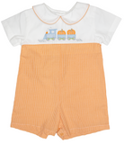 ORANGE GINGHAM PUMPKIN TRAIN ROMPER
