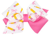 MEDIUM BACK TO SCHOOL PENCIL PRINT HAIR BOW