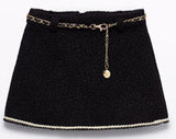 BLACK LAMB WOOL SKIRT WITH BELT