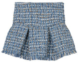 GIRLS BLUE TWEED PLEATED SKIRT
