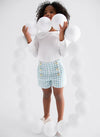 GIRLS LUREX PLAID BERMUDA SHORTS