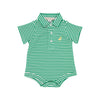 PRIM & PROPER ONESIE KIAWAH KELLY GREEN STRIPE WITH BELLPORT BUTTER YELLOW STORK