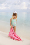 SEABROOK BATHING SUIT GLENCOE GARDEN PARTY WITH GRACE BAY GREEN AND PIER PARTY PINK
