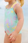 SEABROOK BATHING SUIT GLENCOE GARDEN PARTY WITH GRACE BAY GREEN AND PIER PARTY PINK