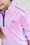 PRO PERFORMANCE 1/4 ZIP PULLOVER IN CHEEKY PINK STRIPE