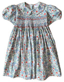 BLUE FLORAL SMOCKED WAIST DRESS