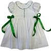 WHITE EMBREOIDERED RUFFLE COLLAR SCALLOP DRESS WITH RIBBONS