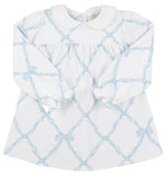 LONG SLEEVE HOLLY DAY DRESS BELLE MEADE BOW ( BUCKHEAD BLUE ) WITH WORTH AVENUE WHITE