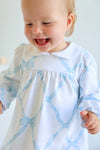 LONG SLEEVE HOLLY DAY DRESS BELLE MEADE BOW ( BUCKHEAD BLUE ) WITH WORTH AVENUE WHITE