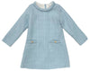 AUDREY BRAIDED TWEED LONG SLEEVE DRESS - LIGHT BLUE