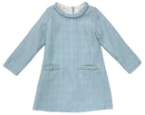 AUDREY BRAIDED TWEED LONG SLEEVE DRESS - LIGHT BLUE