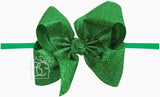 THIN NYLON HEADBAND WITH GLITTER METALLIC HAIR BOW - EMERALD