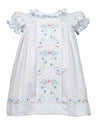 GIRLS BIANCA DRESS- WHITE WITH BLUE SHADOW EMBROIDERY
