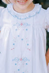 GIRLS BIANCA DRESS- WHITE WITH BLUE SHADOW EMBROIDERY
