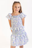 GIRLS BLUE FLORAL CARLA SHIRRED SKIRT SET