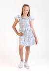 GIRLS BLUE FLORAL CARLA SHIRRED SKIRT SET