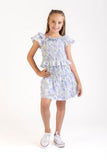 GIRLS BLUE FLORAL CARLA SHIRRED SKIRT SET