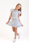 GIRLS BLUE FLORAL CARLA SHIRRED SKIRT SET