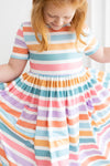 SPRING STRIPES SHORT SLEEVE POCKET TWIRL DRESS