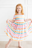 SPRING STRIPES SHORT SLEEVE POCKET TWIRL DRESS