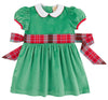 CINDY LOU SASH DRESS ( VELVETEEN ) KIAWAH KELLY GREEN WITH WORTH AVENUE WHITE AND WILSON PIER PLAID