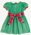 CINDY LOU SASH DRESS ( VELVETEEN ) KIAWAH KELLY GREEN WITH WORTH AVENUE WHITE AND WILSON PIER PLAID
