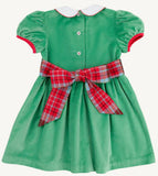 CINDY LOU SASH DRESS ( VELVETEEN ) KIAWAH KELLY GREEN WITH WORTH AVENUE WHITE AND WILSON PIER PLAID
