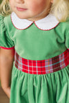 CINDY LOU SASH DRESS ( VELVETEEN ) KIAWAH KELLY GREEN WITH WORTH AVENUE WHITE AND WILSON PIER PLAID