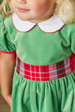 CINDY LOU SASH DRESS ( VELVETEEN ) KIAWAH KELLY GREEN WITH WORTH AVENUE WHITE AND WILSON PIER PLAID