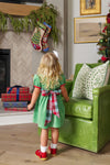 CINDY LOU SASH DRESS ( VELVETEEN ) KIAWAH KELLY GREEN WITH WORTH AVENUE WHITE AND WILSON PIER PLAID
