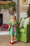 CINDY LOU SASH DRESS ( VELVETEEN ) KIAWAH KELLY GREEN WITH WORTH AVENUE WHITE AND WILSON PIER PLAID