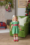 CINDY LOU SASH DRESS ( VELVETEEN ) KIAWAH KELLY GREEN WITH WORTH AVENUE WHITE AND WILSON PIER PLAID