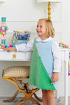 BLAKE BUTTON DRESS ( VELVETEEN ) BARRINGTON BLUE AND KIAWAH KELLY GREEN