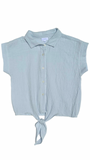 SAYER PLEAT GAUZE TOP - LIGHT BLUE