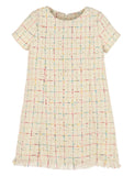 IVORY RAINBOW TWEED PRINCESS DRESS - FRINGE HEM