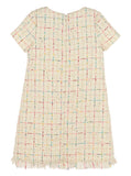 IVORY RAINBOW TWEED PRINCESS DRESS - FRINGE HEM