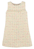 IVORY TWEED SLEEVELESS DRESS - FRINGE TRIM
