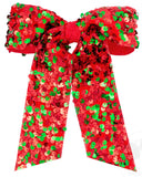 LARGE RED AND GREEN VELVET SEQUIN TWO-LOOP HAIR BOW