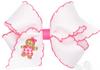 MEDIUM HAIR BOW WITH MOONSTITCH EDGE AND PINK GINGERBREAD EMBROIDERY