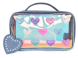 METALLIC HEART - PATCHED CLEAR GLAZED TOP - HANDLE POUCH