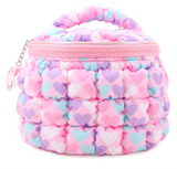 QUILTED SCRUNCHIES PRINTED HEARTS GLAM BAG WITH HEART CHARM - LOLLIPOP HEART PRINT SCRUNCH